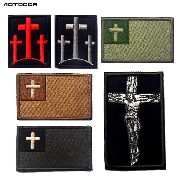 VP-140 High quality 3D Patches Jesus Christ Catholic Cross Embroidered patches with magic tape armband badge garment accessories