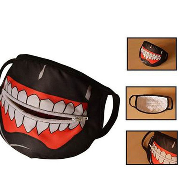 Costume Masks With Zipper Cotton White Teeth Style Black Dust Ear Loop Half Face Mask Tokyo Ghoul Mouth Creative 7gy V