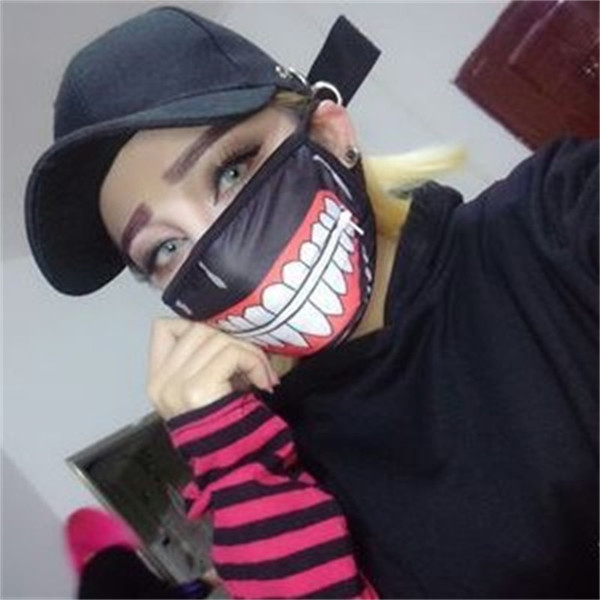 Half Face Mask Tokyo Ghoul Mouth Anime Theme Costume With Zipper Cotton White Teeth Style Black Dust Ear Loop 7gy V