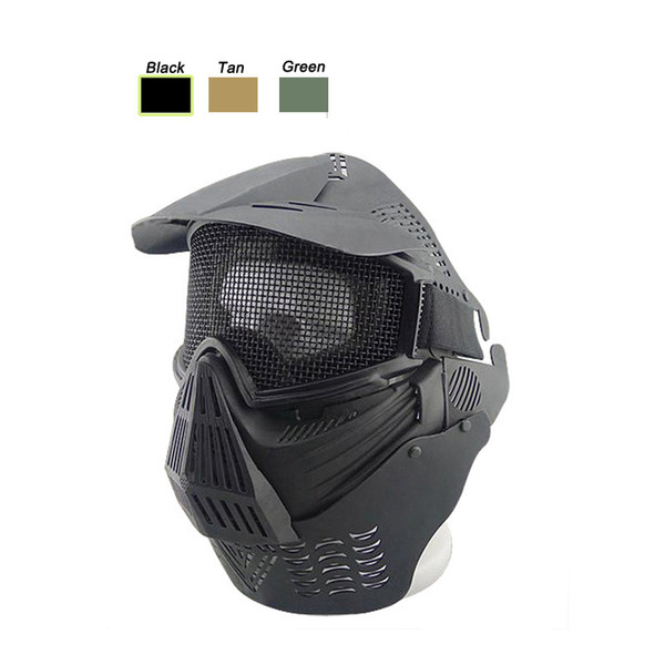 Outdoor Airsoft Shooting Face Protection Gear Metal Steel Wire Mesh Full Face Tactical Airsoft Mask with Neck Baffle