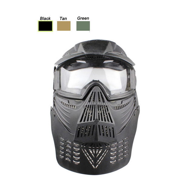 Outdoor Airsoft Paintball Shooting Face Protection Gear Full Face Tactical PC Lens Paintball Mask with Neck Baffle