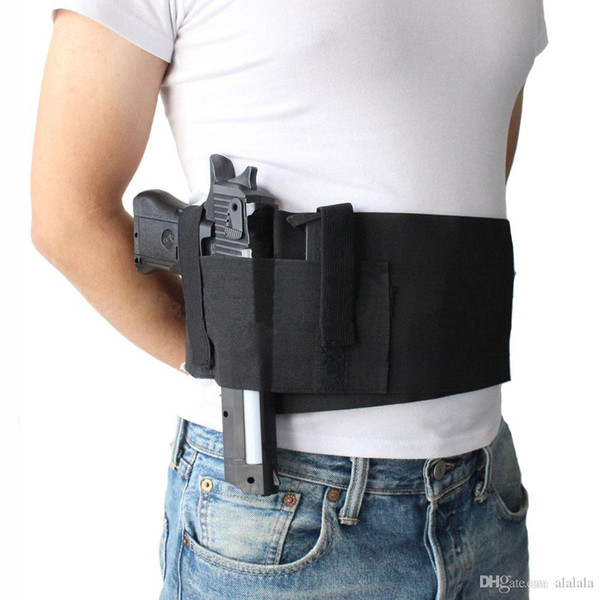 Tactical Adjustable Belly Band Waist Pistol Gun Holster Concealed Carry Pistol Gun Pouch Elastic Waist Pistol Holster with 2 Mag Pouches Bag