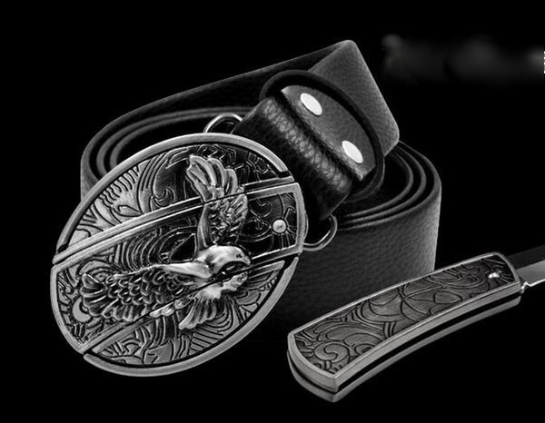 Hot sell Fashion cool eagle head playing card cross novel scorpion 10 style belt buckles belts and hidden self-defense Outdoor sports belt