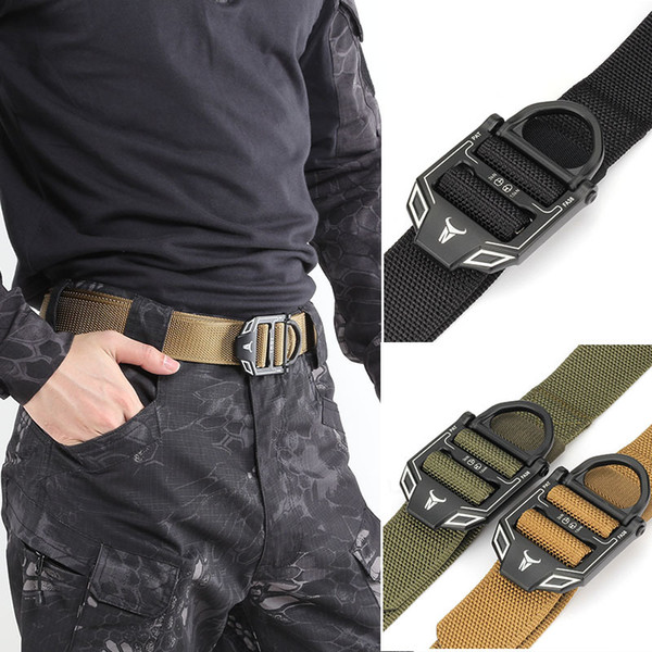 New Cheap Nylon Straps Tactical Waist Belt Multifunctional Vertical Drop Outdoor Sports Hunting Belt with Heavy Alloy D-ring Buckl