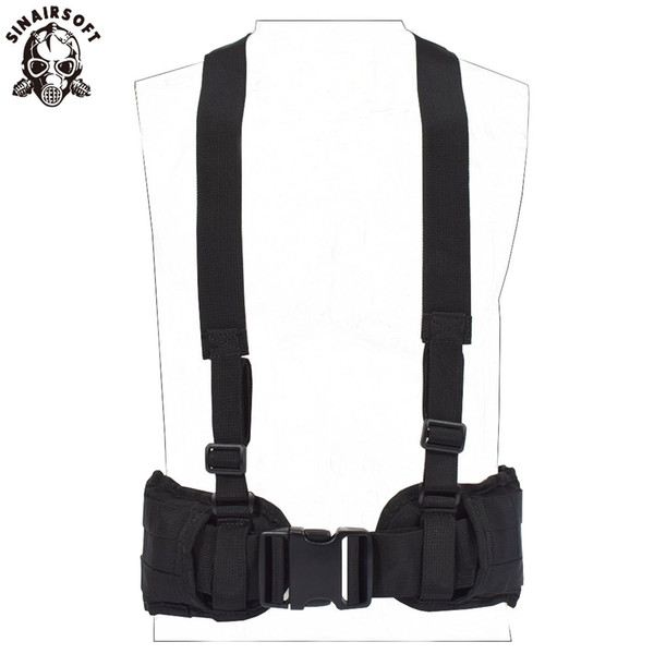 SINAIRSOFT Tactical Molle Waist Padded Belt Vest Army Convenient Combat Girdle EAS H-shaped Adjustable Suspender Soft Padded 1000D Nylon