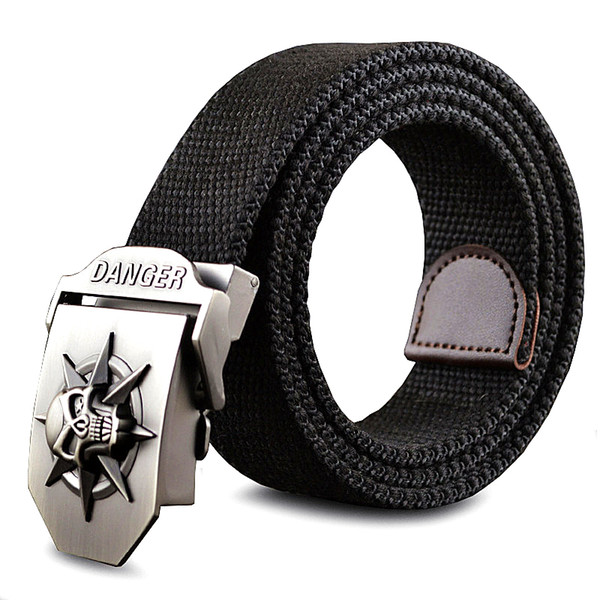 DANGER Fashion men's Canvas belt skull Metal tactics woven belt canvas belt Casual pants Cool wild gift for men belts Skull large size