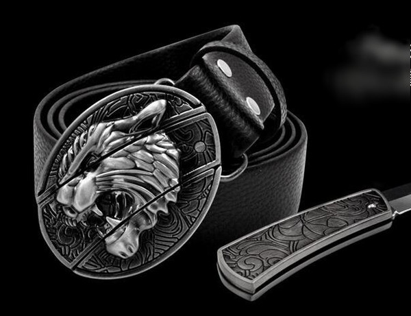 Novelty Cowskin Leather belt Delicate personality belt buckle pattern Scorpion Lucky Cross with Active Eagle Defence Knisfe