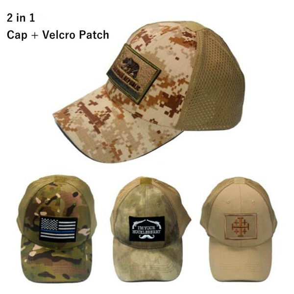 VC-17 Men Women summer Baseball Cap with patch 2 in 1 mesh Tactical Cap Sun Hat Outdoor Hunting Camping special forces hats