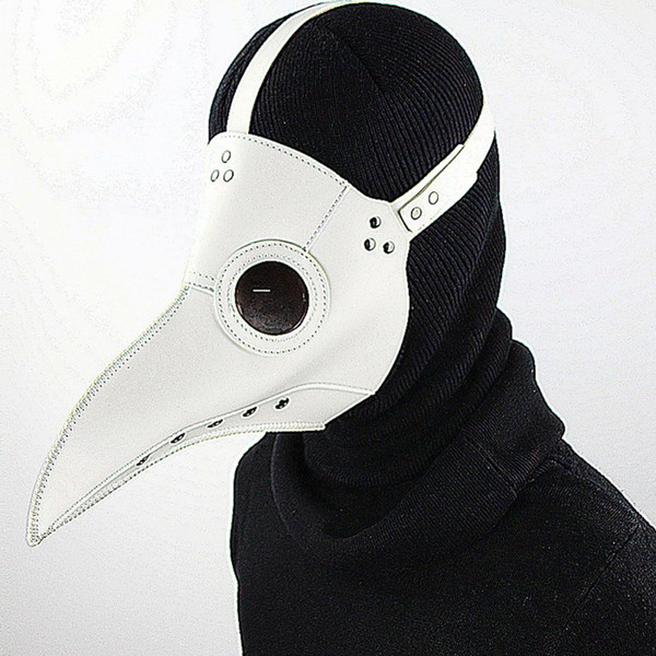 Adjustable White Plague Doctor Mask Birds Long Nose Beak Faux Leather Steampunk Halloween Costume Props Free Shipping G219S