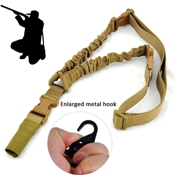 Wholesale New Tactical One Single 1 Point Bungee Rifle Gun Sling Airsoft Adjustable length strap with enlarged metal clip free shipping