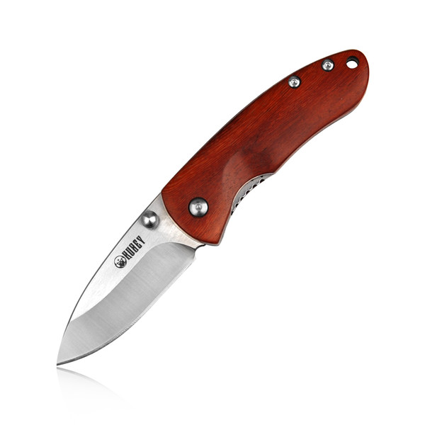 KUBEY KU075 Pocket Knives with Wooden Handle Razor Sharp Blade Safety Liner Lock Folding Outdoor Camping Hunting Knife Tool Small Size