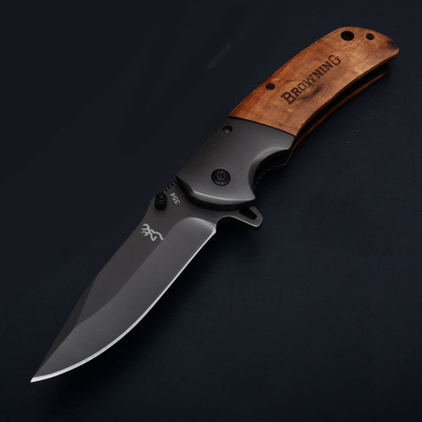 Hot Sale Browning 354 Flipper Folding Camping knife 440 Titanium Plating Blade Wood Handle EDC Survival Pocket Tactical Gift Knives P610Q F