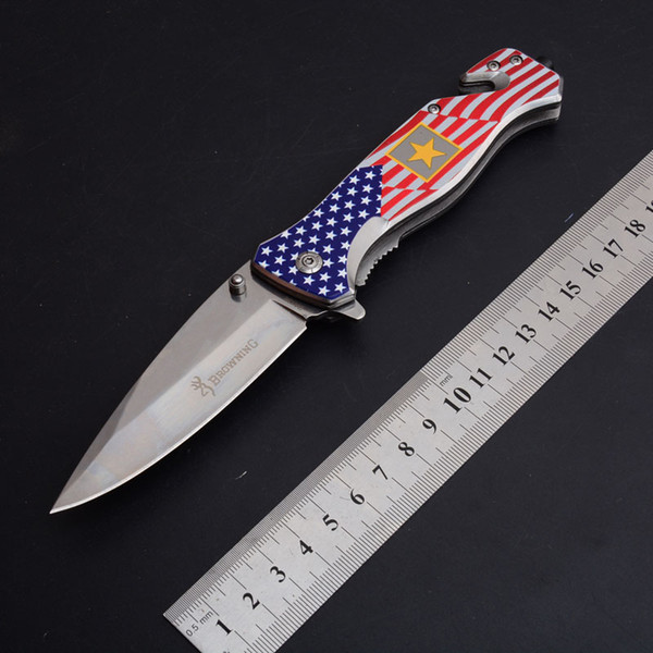 Browning DA136 Tactical Flipper Folding Pocket knife USA Flag 5Cr15Mov Blade EDC Outdoor Survival Tool Utility Keychain Gift Knives P576Q F