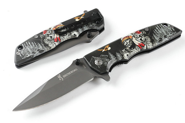 Browning Tactical Flipper Folding Pocket Knife 440 Blade 3D Print Steel Handle Survival Rescue Gift Knives Hunting Fishing EDC Tool P534R F