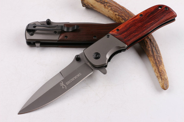 Browning DA86 EDC Flipper Folding Pocket Knife Wood Handle Tactical Rescue Assisted Quick-Open Camping Hiking Knives Fishing Tool P61R F