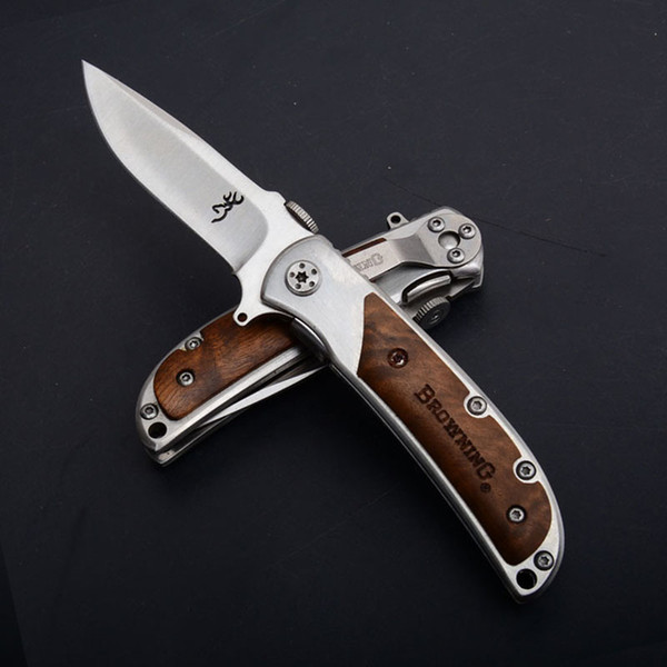 Silver Small Browning 338 Folding Camping Knife Wood Handle EDC Pocket Hunting Folder Survival Tool Tactical Knives 3.54 Inch Closed P101R F