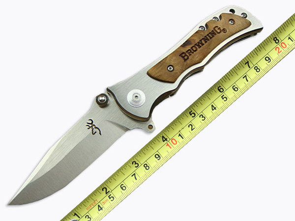 Browning 339 Folding Pocket Knife 57HRC 440C Blade Silver Wood Handle Outdoor Survival Tactual Knives Hunting Hiking Tools Xmas Gift P98F