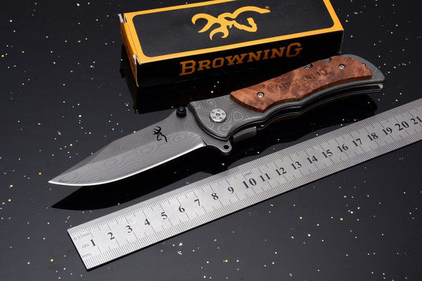 Browning 339 Leopard Grain Folding Pocket Knife 440C 57HRC Blade Hunting Survival Knives Steel+Wood Handle Hand Tool 4.3 Inch Closed P97F