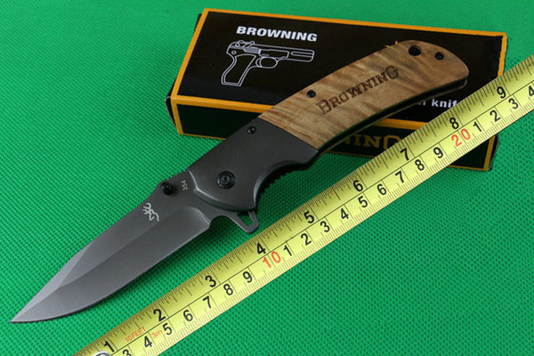 Browning 354 Flipper Tactical Folding Pocket Knife Wood Handle Fast Assisted Opening Outdoor Hunting Tool Camping Survival Knives Gift P88F