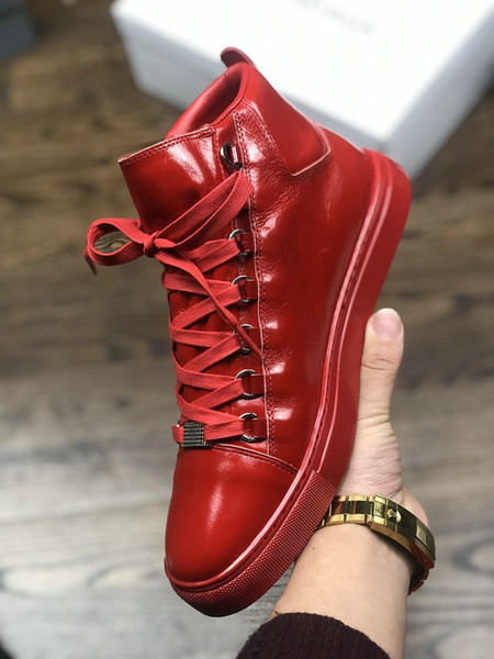 2019 Brand Oil Horse Skin Hide Red Black White Casual Shoes for Mens Genuine Leather 16FW Boots