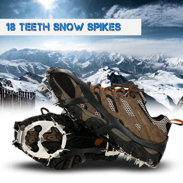 2018 1 Pair 18 Teeth Crampons Non-slip Shoes Cover Stainless Steel Ice Cleats Shoe Boot Grips Snow Spikes Device Ski Ice Snow Hiking