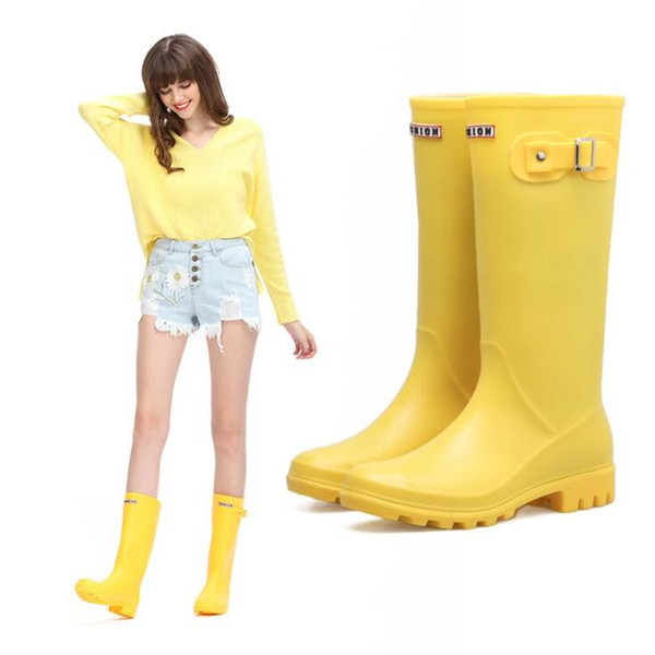 Ladies Waterproof Rainboots Female Knee-high Fashion Rubber Rain Boots Girls Shoes Rainboots PVC Water Shoes