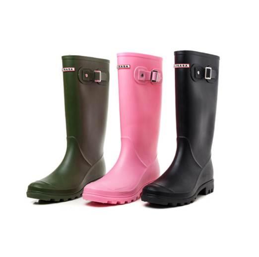 YUB Brand Knee-High Women's Rain Boots with Adjust Elastic Three Solid Colors Casual Waterproof High Heel Winter Boots