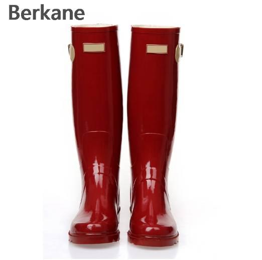 PVC Red Ladies Waterproof Rain Boots Women Rubber Breathable Fashion Knee High Anti-slip Rainboots Water Shoes Female Botas Hot