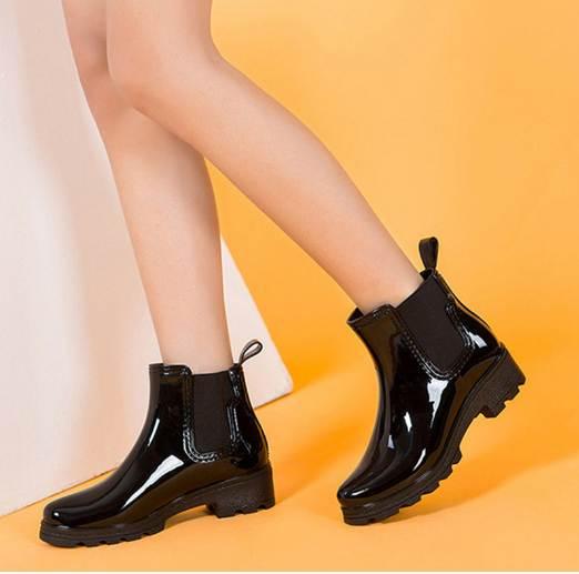 Platform Rain Boots Ladies Rubber Ankle Boots Low Heels Women Boots Slip On Flats Shoes Woman Plus R039W