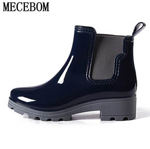 Platform Rain Boots Ladies Rubber Ankle Boots Low Heels Women Boots Slip On Flats Shoes Woman Plus Size 36-40 R039W