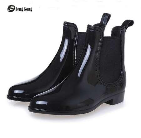 Feng Nong Spring winter boots brand design ankle boots rain boots elastic band shoes woman solid rubber waterproof flats cd609