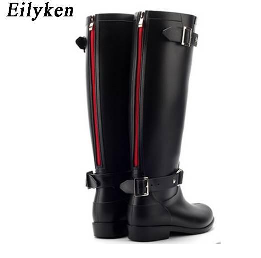 Eilyken Punk Style Zipper Tall Boots Women's Pure Color Rain Boots Outdoor Rubber Water shoes For Female 36-41 size