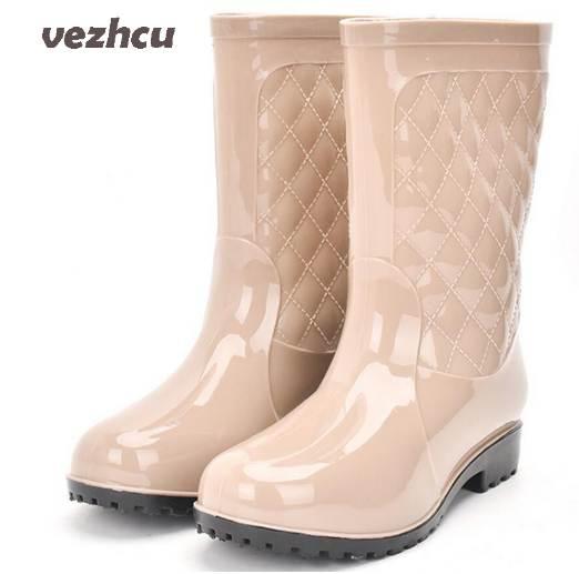 Winter Women Rainning Shoes Fashion Women Flats Platform Breathable High Top Waterproof Rain Boots Plus Size 36-41 8e13