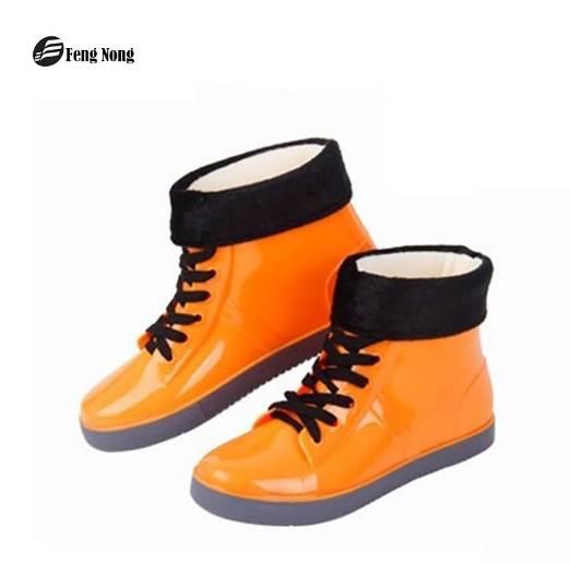 Feng Nong colorful rain boots waterproof flat shoes woman rain woman water flower rubber ankle boots slip on botas myl333