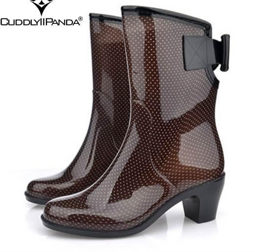 CUDDLYIIPANDA Spring Autumn Women Rain boots New Fashion Rain Mid-Calf Rubber Boots Shoes Waterproof Rain Butterfly Knot Boots