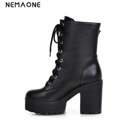 NEMAONE New Women Rain Boots Fashion Winter Snow Platform Women's Ankle Boots Motorcycle For Woman Wedding