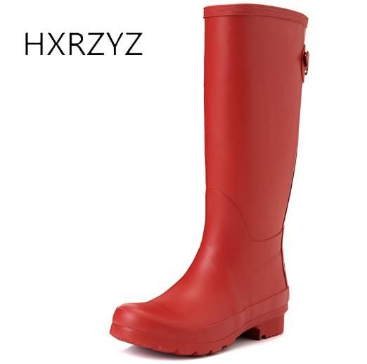 HXRZYZ women rubber boots buckle waterproof rain boots female fashion high sleeve shoes spring/autumn non-slip women black shoes