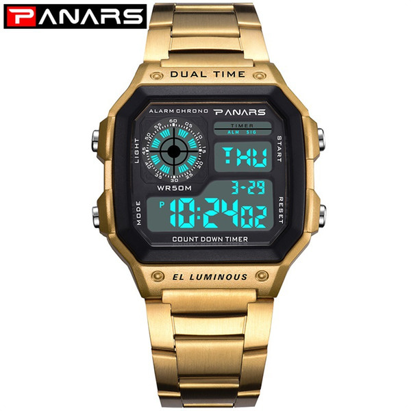 PANARS Watch Men Sport Digital Watches Chronograph Waterproof Watch Stainless Business Wristwatches Male Clock Relogio Masculino