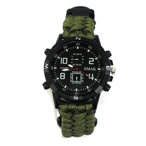 10in1 tactical watch Outdoor Paracord rope survival bracelet cord Watch Survival Gear compass whistle Reflector sos flashlight thermometer