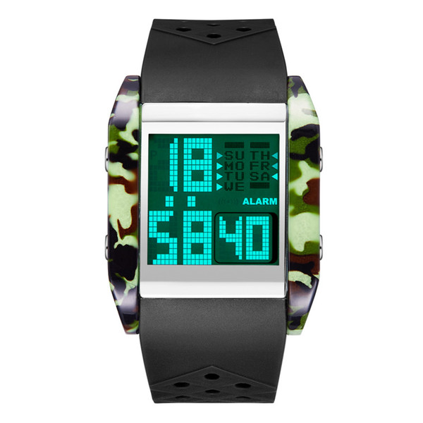 Wholesale across the lens the new LCD electronic watches multi-functional sports timing alarm clock running man camouflage watches