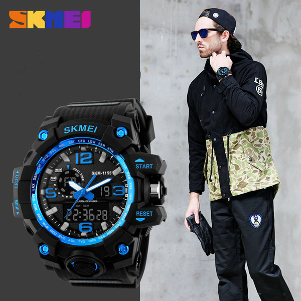 SKMEI tactical watch 1155 Christmas Xmas gifts analog digital Wrist Watches for Men Watch sport with stainless steel back