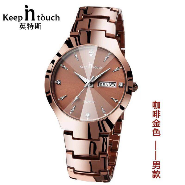 Genuine explosion chain couple waterproof quartz watch men and women luminous double calendar Intels factory direct sales hotfree shipping