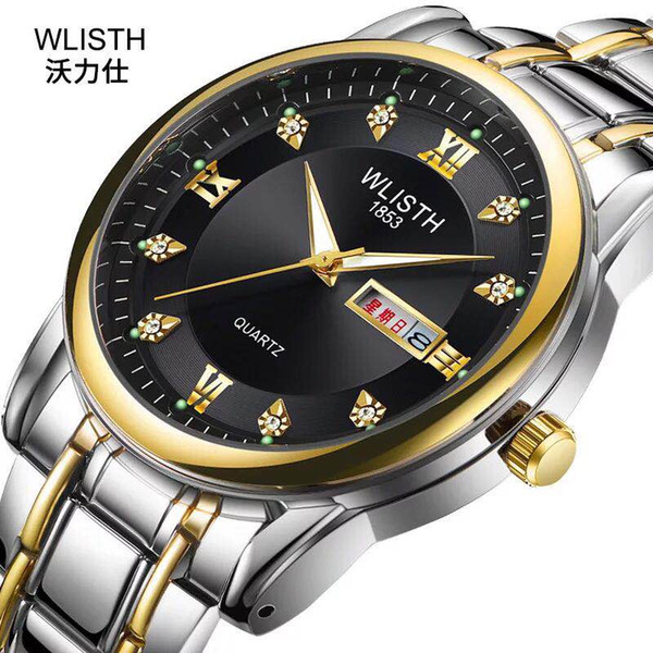 A generation of men's waterproof men's watch steel belt double calendar quartz watch retro non-mechanical watches free shipping