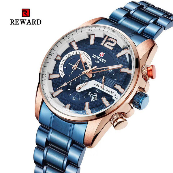 REWARD watch male factory direct explosion models fashion Swiss quartz watch three-eye timing multi-function steel belt leisurefree shipping