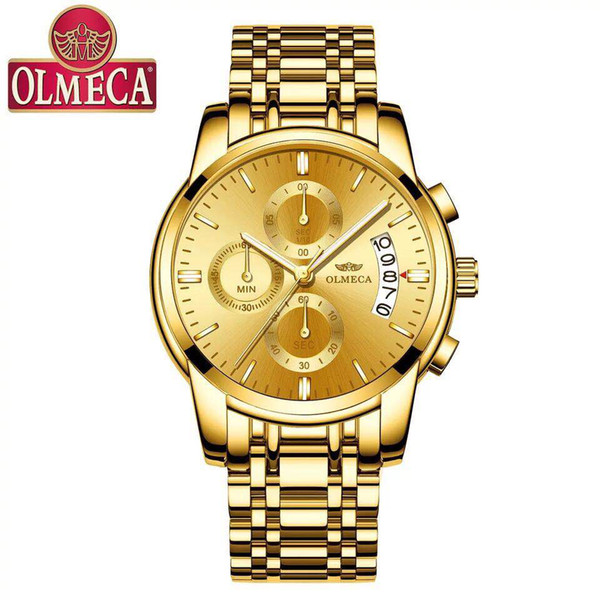 OLMECA butterfly snap steel multifunctional men's watch waterproof luminous quartz watch non-mechanical watch free shipping