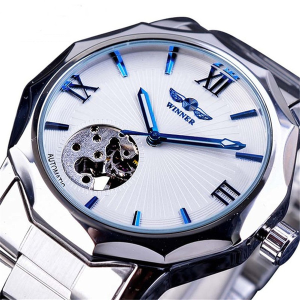 Fashion Accessories Blue Ocean Geometry Design Transparent Skeleton Dial Mens Watch Top Brand Luxury Automatic Mechanical Wristwatch Clock