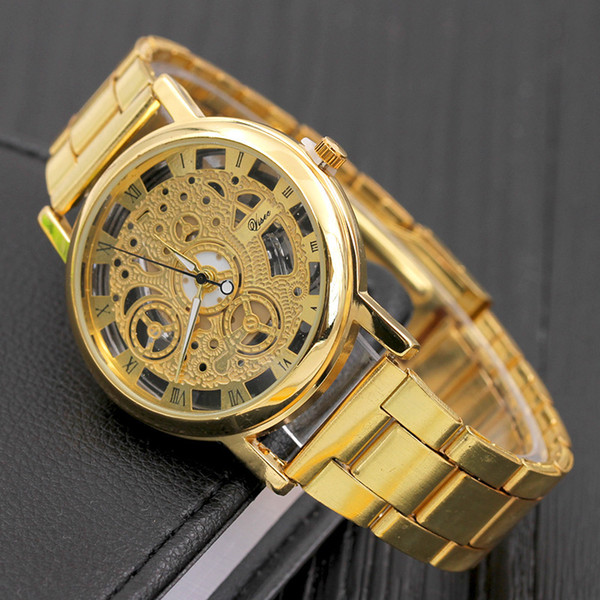 2018 Korean version of fashion alloy steel strip perspective hollowed out imitation watch, non mechanical watch men watch girl Watch