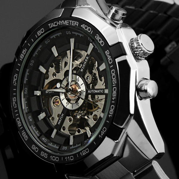 2017 Winner Luxury Sport Watch Mechanical Mens Watch Automatic Skeleton Mechanical Fashion Casual Stainless Steel Relogio Masculino