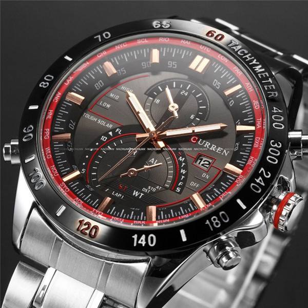 CURREN brand Fashion Auto Date Display Black Stainless Full Steel Strap Male Clock Men Wristwatch Quartz Sport Watch Waterproof