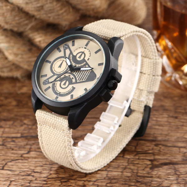 2017 explosions men's new sports watch three eyes braided strap watch ladies knit bracelet woven watch rope cracked leather band